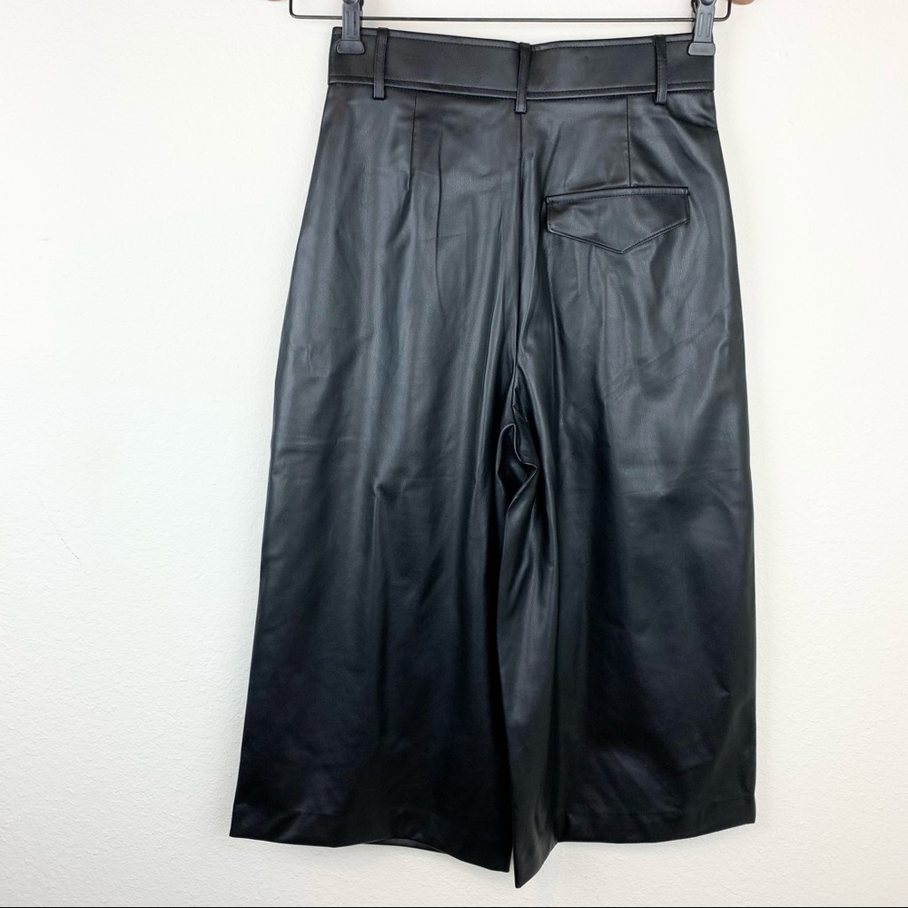 Zara Wide Leg Crop Trousers Faux Leather Baddie Capri - Picture 7 of 12
